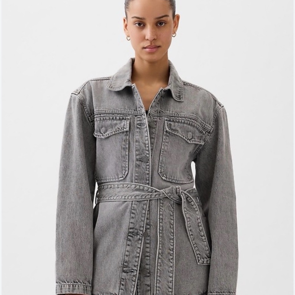 GAP Grey Denim Belted Jean Jacket - S Tall